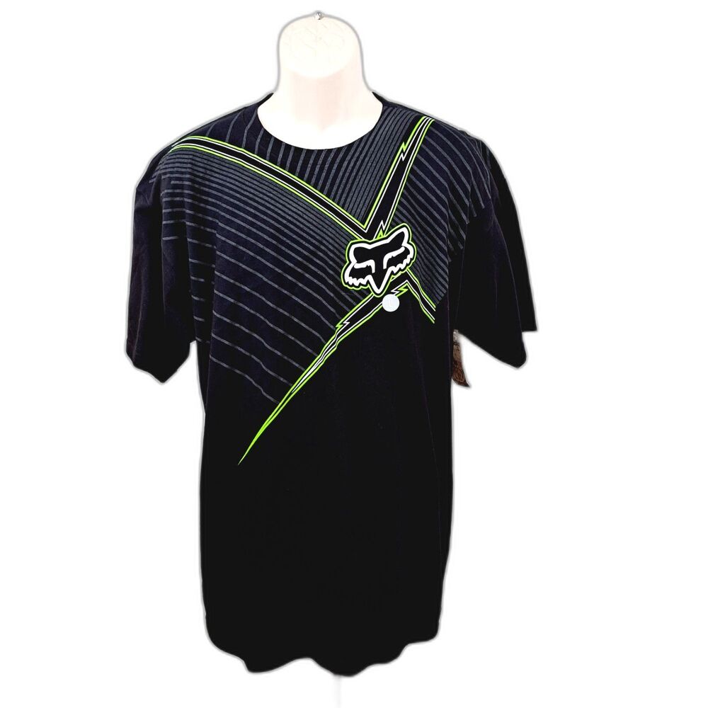 Fox Men's Black and Green Short Sleeve Tee